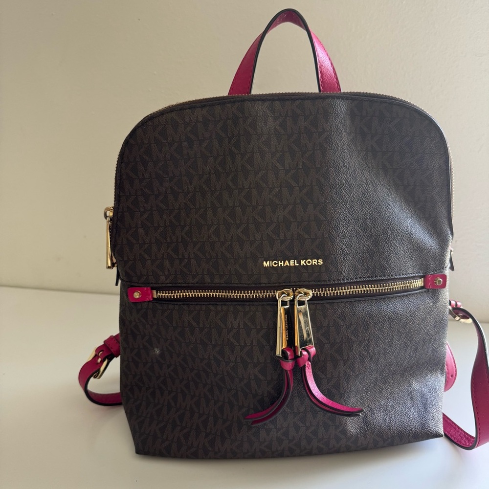 Michael Kors Brown and Pink Backpack
